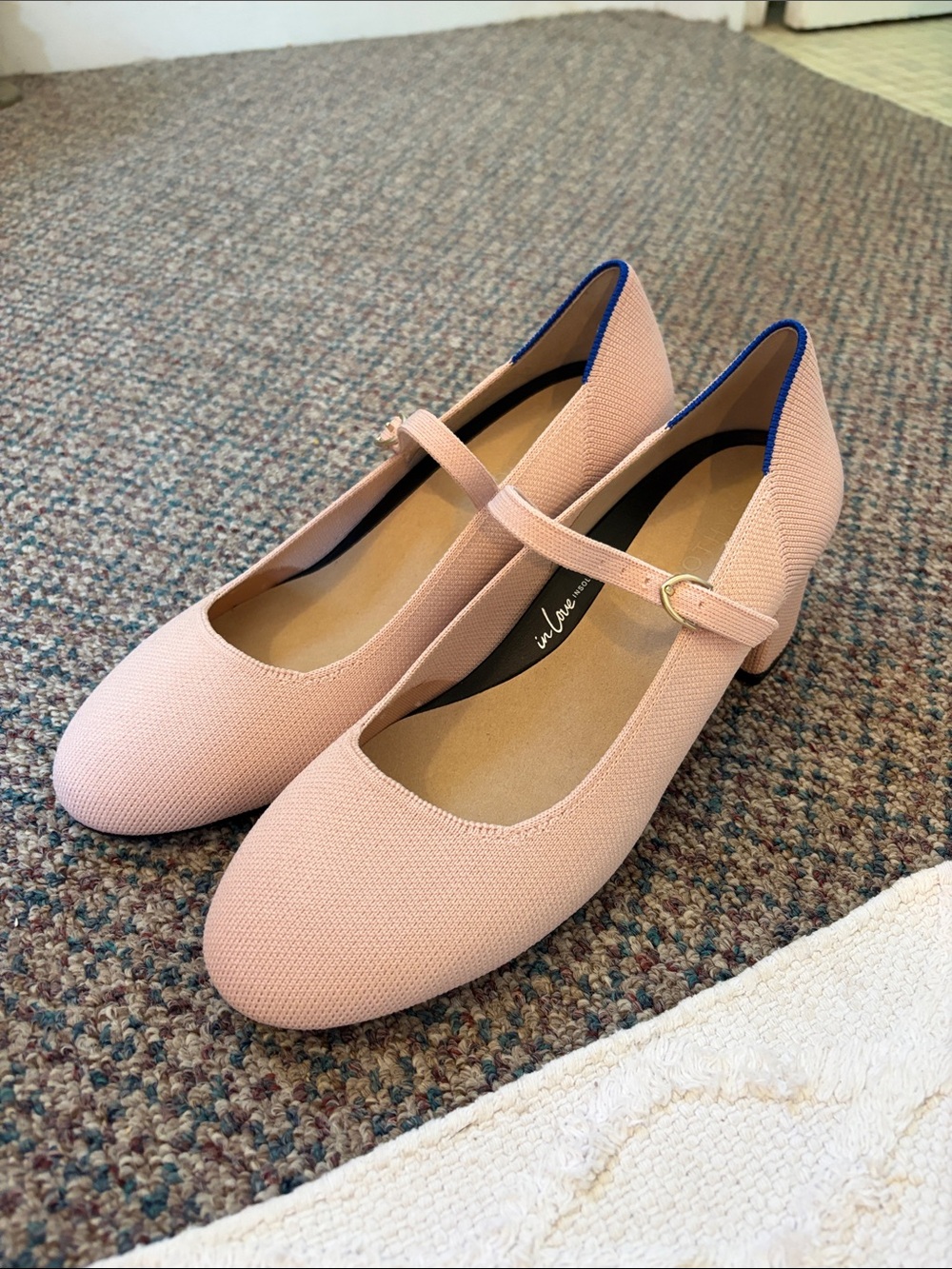 Rothys The Mary Jane Rosebud Pink Block Heel Pump Shoes Womens 9 Office NWOB - Picture 3 of 8